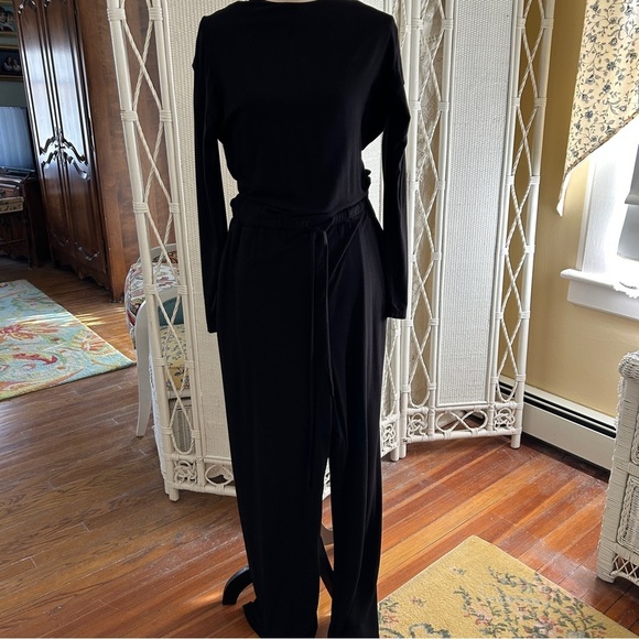 Chic Black Jumpsuit with Blouson Top Long Sleeves and Wide-Leg Pants size XL - Picture 2 of 15